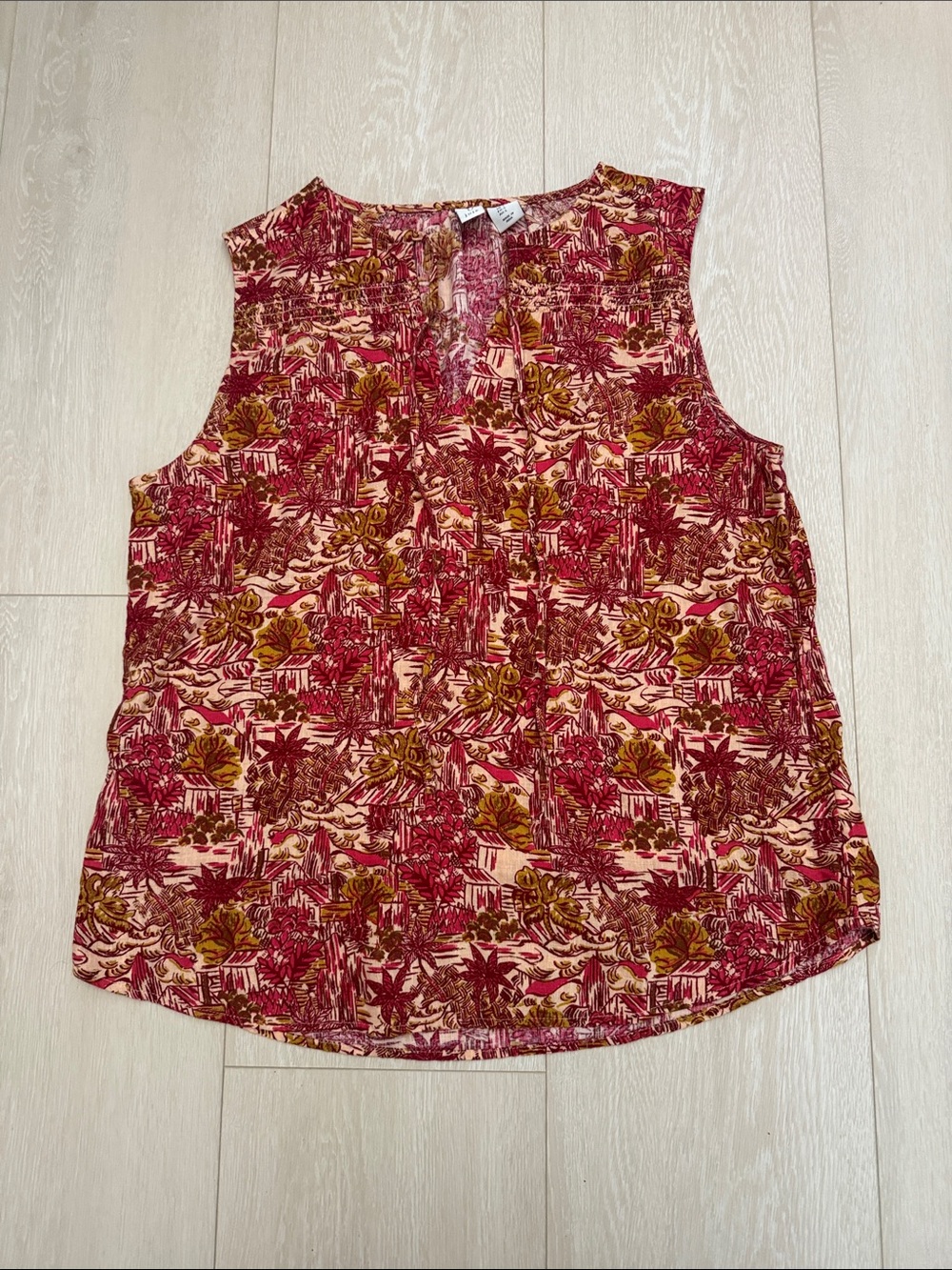 Joie Sleeveless Linen Blend Camisole Burgundy Pink and Mustard Botanical Print